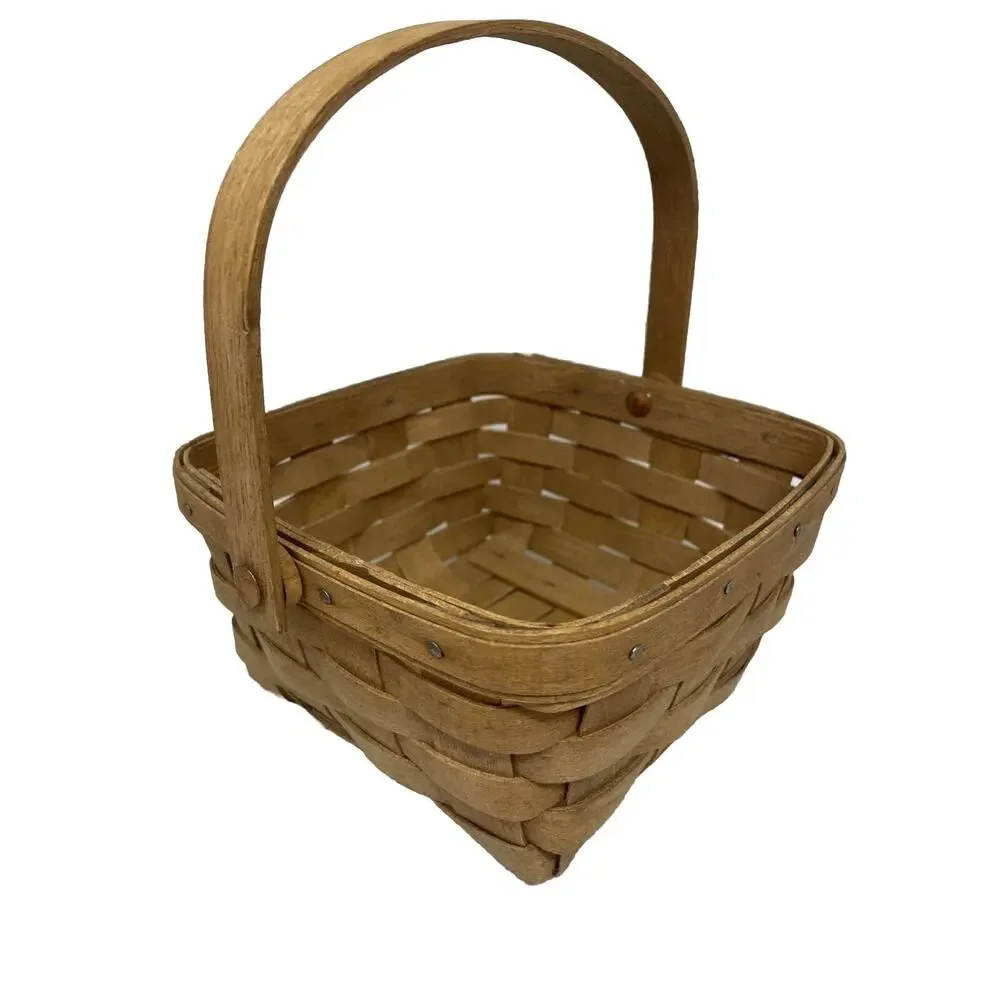 Vintage Longaberger Square Berry Basket Folding Handle‎ Riveted 6.5 Inch 1986